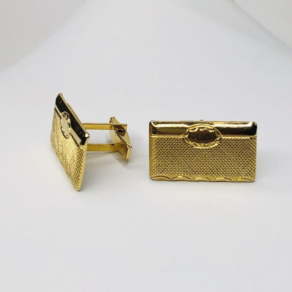 Vintage Men Gold tone Cufflinks Goldtone Classic Wedding Groom Gift Rectangle